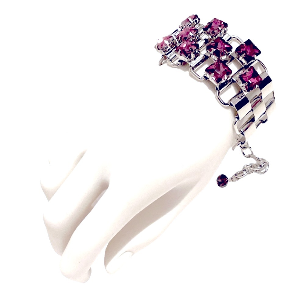 Crystal Cubes Adjustable Fashion Bracelet Silver/Purple